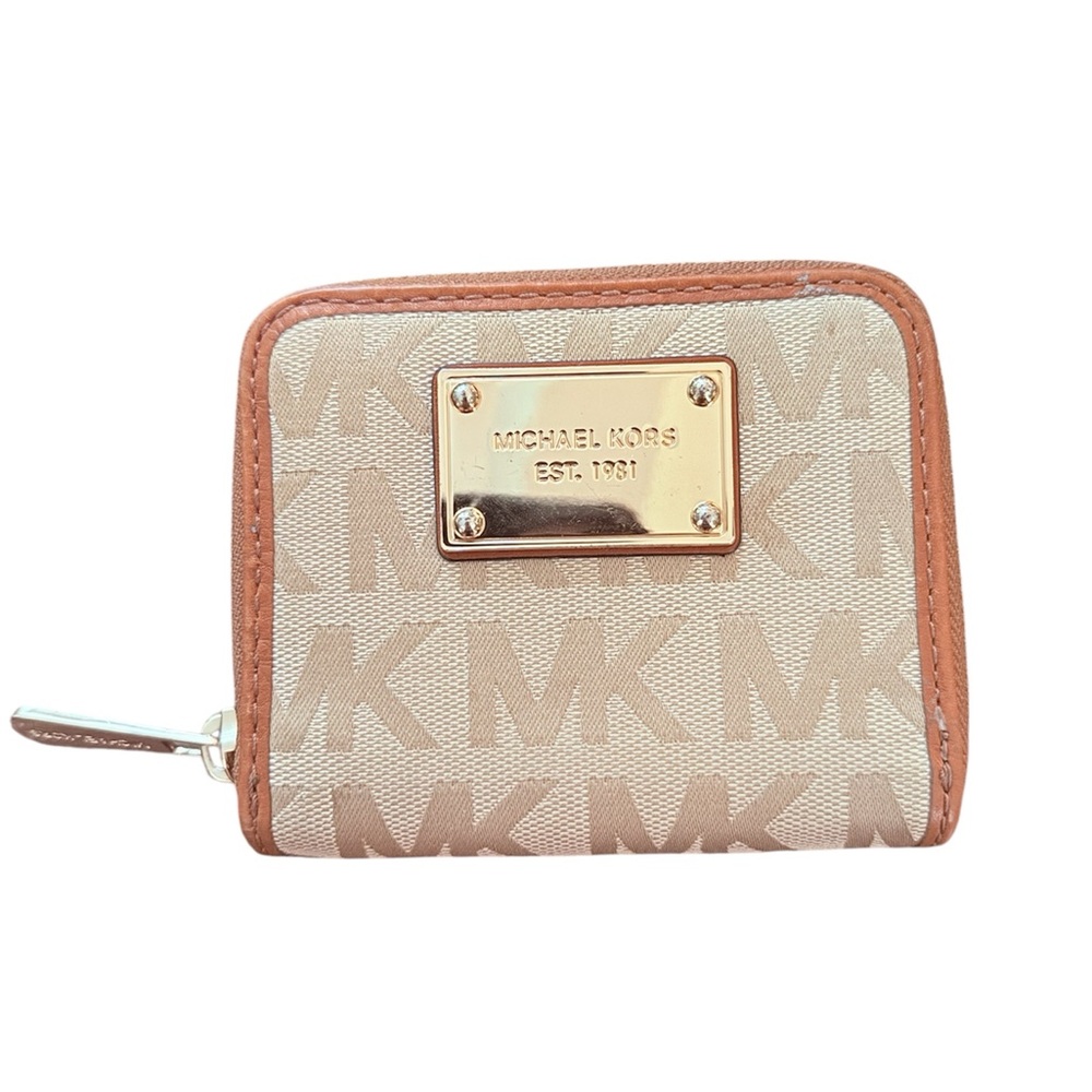 Michael Kors Tan and Brown Wallet with Zip-Around Design